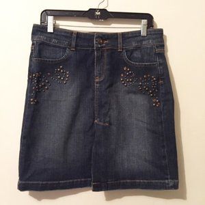 Zara Split Front Denim Skirt with Studs & Stones
